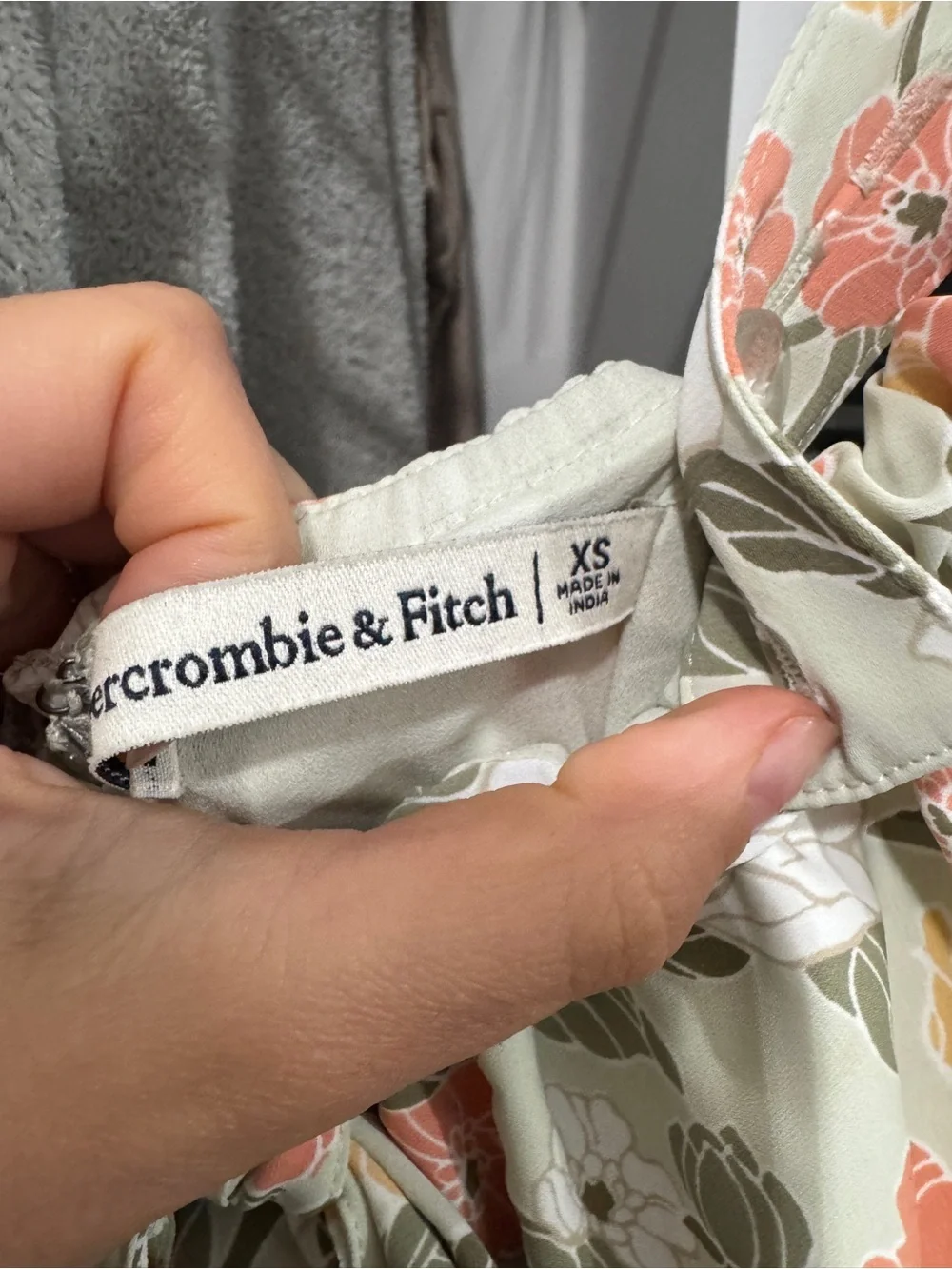 Abercrombie & Fitch Floral Maxi Dress in Cream with Pink & Green Print